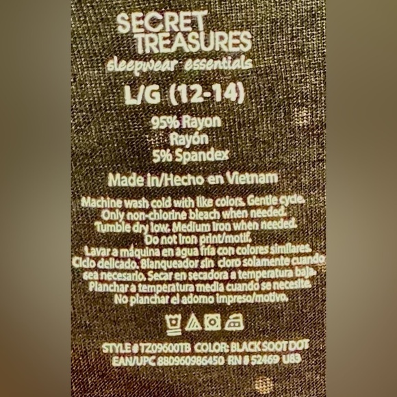 SECRET TREASURES SHORT SLEEVE BLACK TOP POLKA DOTS SIZE LARGE - Picture 3 of 3